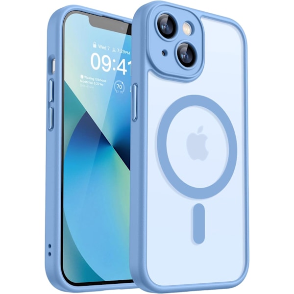 Magnetisk deksel for iPhone 16 Pro Max med full kamerabeskyttelse [Kompatibel med Magsafe] [Gjennomsiktig matt] Beskyttende telefondeksel, matt svart Light Blue iPhone 13