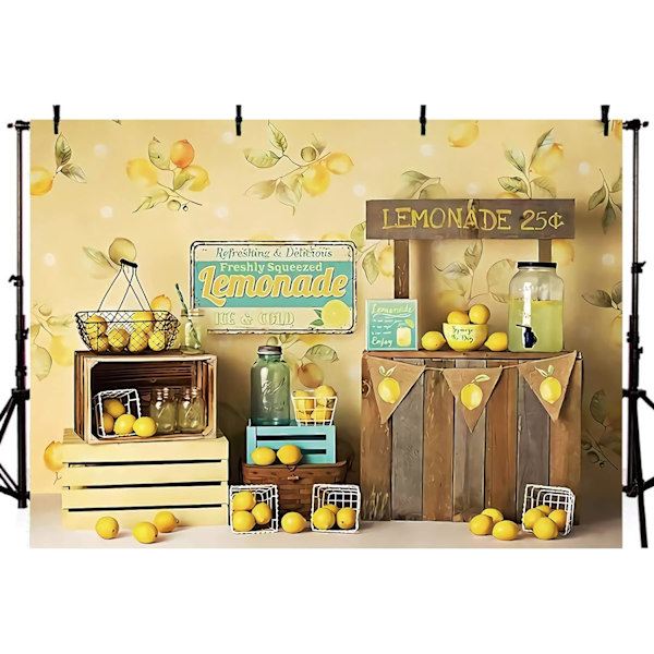 Sitruunankeltainen valokuvaustausta, viileä kesä, onnellinen syntymäpäivä, limonadimyymälän juhlat, valokuvaustausta, sitruunahääsuihku, bannerivalokuvaustausta 7x5ft