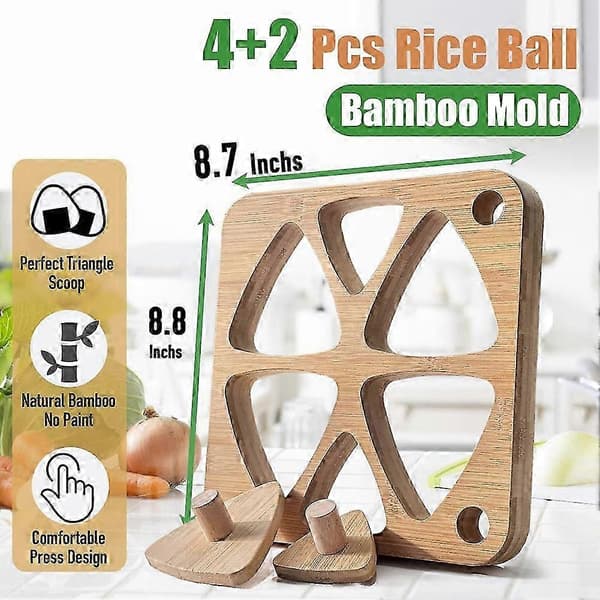 Bambu risbollsformset, levereras med pressplatta triangulär sushiform kompatibel med japansk. Musubi trä klassisk tillverkare barn