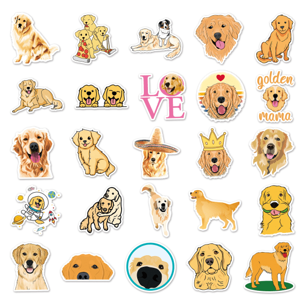 Golden Retriever Stickers |50 stk| Søde Hund Vinyl Vandtætte Stickers til Laptop Telefon Bagage Flasker Vandflaske Cykel Bil Tablet, Dekalpakke