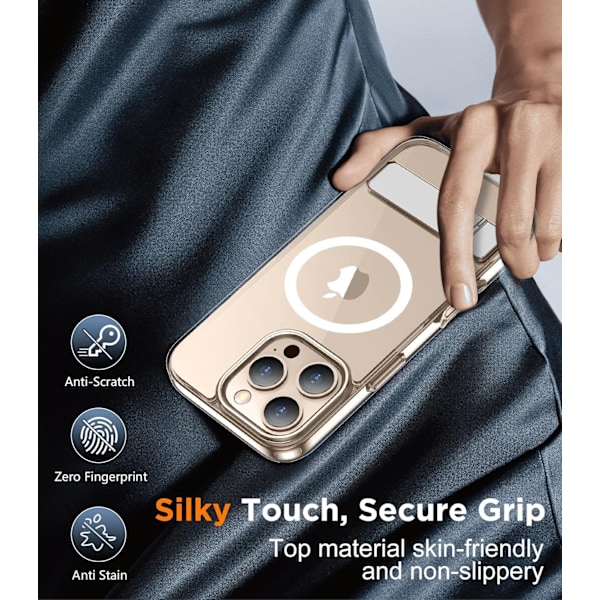 Temdan Magnetisk Kompatibel med iPhone 16 Pro Max Cover, [Indbygget Usynlig Støttefod][Kompatibel med MagSafe] [Militær Klasse Stødsikker] Slank Tynd Clear-Stand for iPhone 16 Pro Max 6.9"