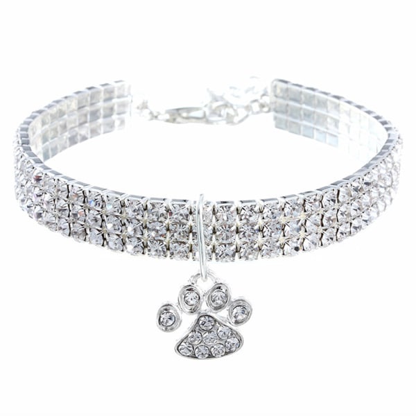 Pet Collar With Diamond, Adjustable Crystal Diamond Elastic Heart-Shaped Claw Pendant-White - S