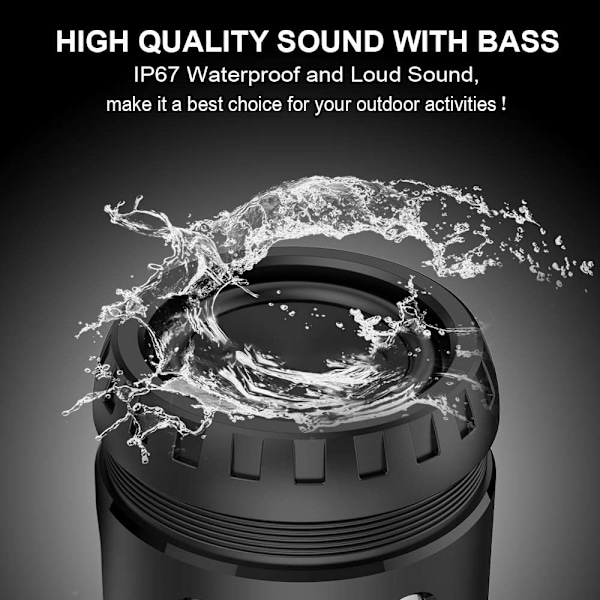 Bluetooth-högtalare, bärbar musikbox, 15 timmars speltid, Bluetooth-högtalare med LED-ljus, 20 m räckvidd - svart