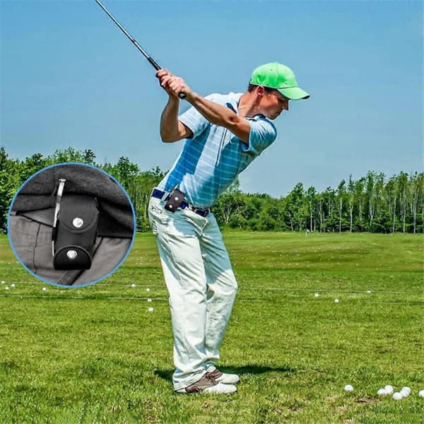 Golftaske i læder til golfbolde og tees, opbevaringstaske til taljen Svart