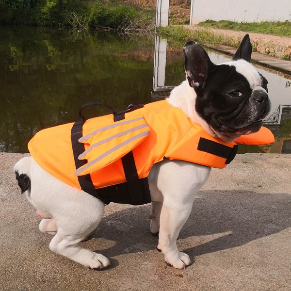 Hundräddningsväst- Preserver med justerbart bälte, Pet Simning Shark Jacket för kort näsa Dog-Orange L