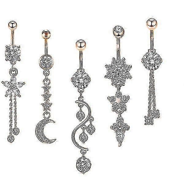 5 stk. navlering kropspiercing smykker kvinders navlepiercing dingle navlepiercing