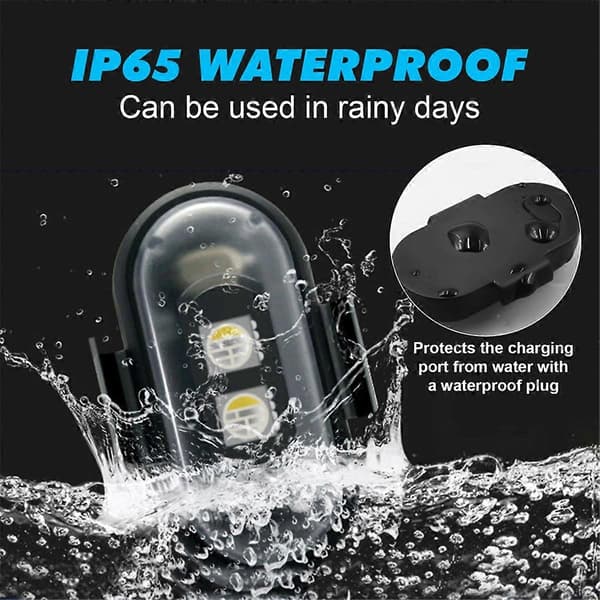 6 pcs Wireless LED Car Lights with Remote Control, Wireless LED Strobe Lights 8 Colors for Car Black