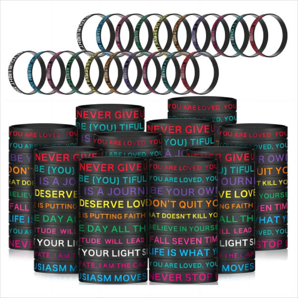 Lyse farve trykte citater til mænd og kvinder voksne armbånd farve inspirerende citater gave silikone armbånd-（Sort）20stk
