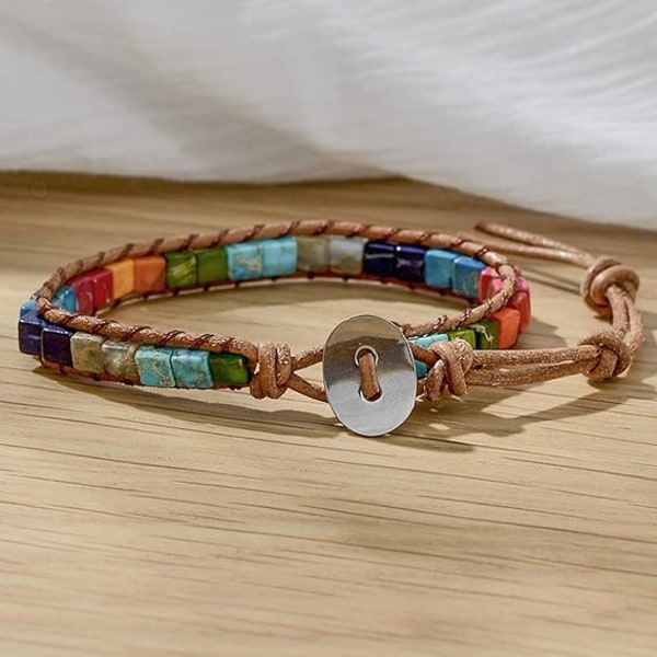 Chakra Armbånd til Kvinder med Ægte Sten Læder Wrap Healing Bead Armbånd Kvinder Mænd Boho Venskabssmykker