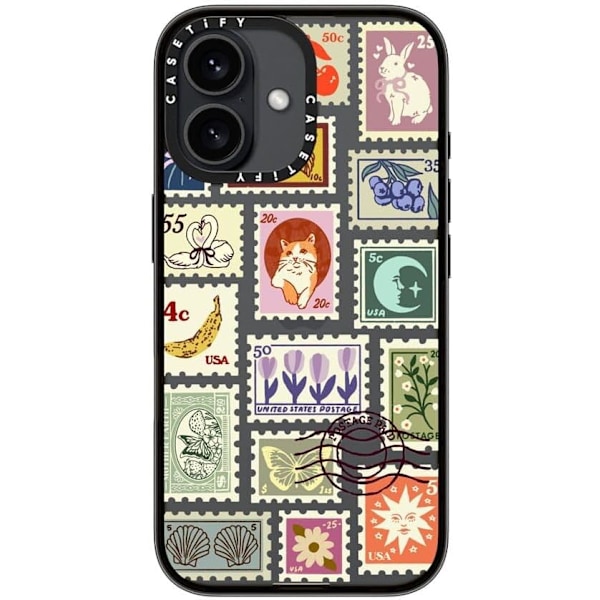 Kompakt iPhone 16 Pro Max Deksel [Lettvekt / 1,2 m 2X Militær Grad Fallbeskyttelse/Slank] - Kirsebær - Klar Svart Stamp Collection iPhone 16