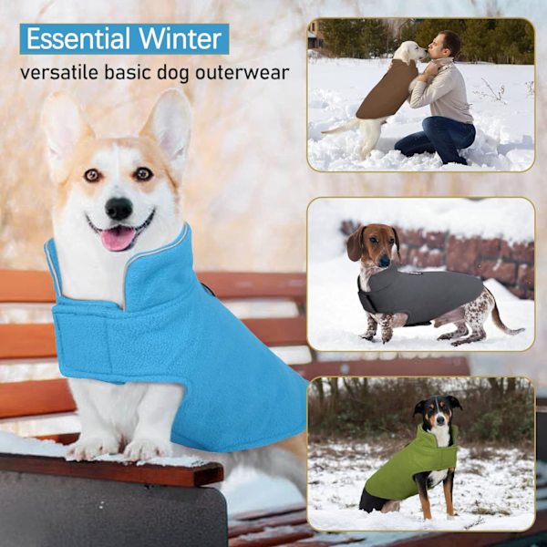 Vindtät vintervarm fleece liten hundkappa reversibel jacka reflekterande mjuk husdjursväst, kallt väder hundtröja kläder koppel överrock, blå, S