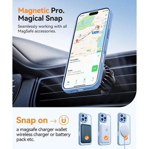 Magnetisk deksel for iPhone 16 Pro Max med full kamerabeskyttelse [Kompatibel med Magsafe] [Gjennomsiktig matt] Beskyttende telefondeksel, Lilla Light Blue iPhone 16 Pro
