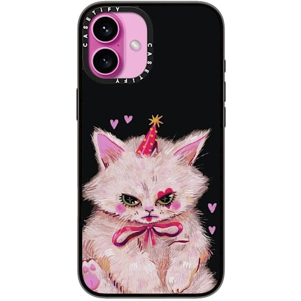 Kompakt iPhone 16 Pro Max Deksel [Lettvekt / 1,2 m 2X Militær Grad Fallbeskyttelse/Slank] - Kirsebær - Klar Svart Clown Kitty iPhone 16 Plus
