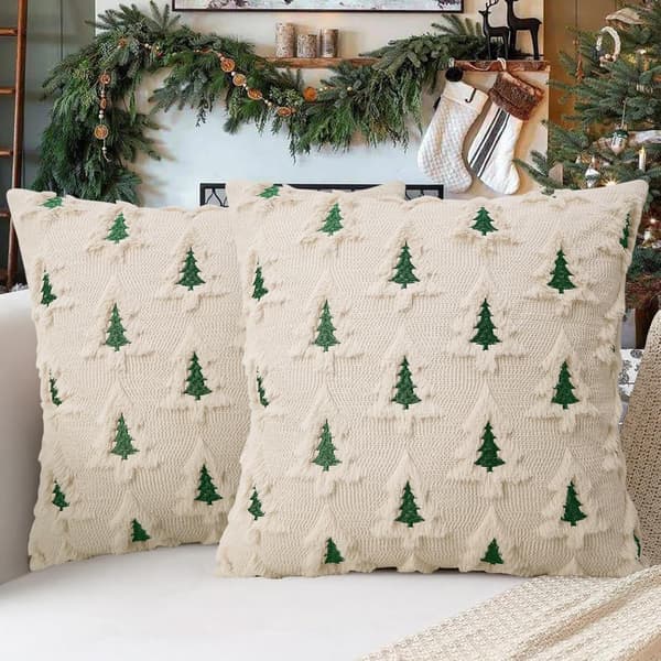 Julepudebetræk, 18x18 tommer, sæt med 2, jacquard 3D julebroderede pyntepuder i imiteret pels, julepynt.