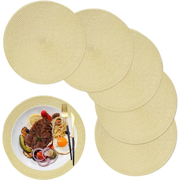 Placemat Set of 6,12.6 inch,Round Placemat Washable Polypropylene Plastic Placemat for Kitchen, Dining, Parties, Weddings