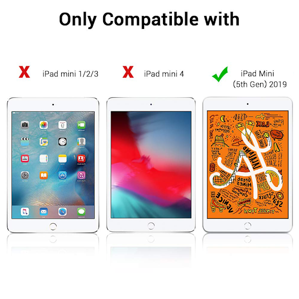 Ultratunt smartfodral med gummerat flexibelt TPU-bakskydd, automatisk viloläge/väckning och visnings-/typstativ för iPad Mini 5 – helsvart