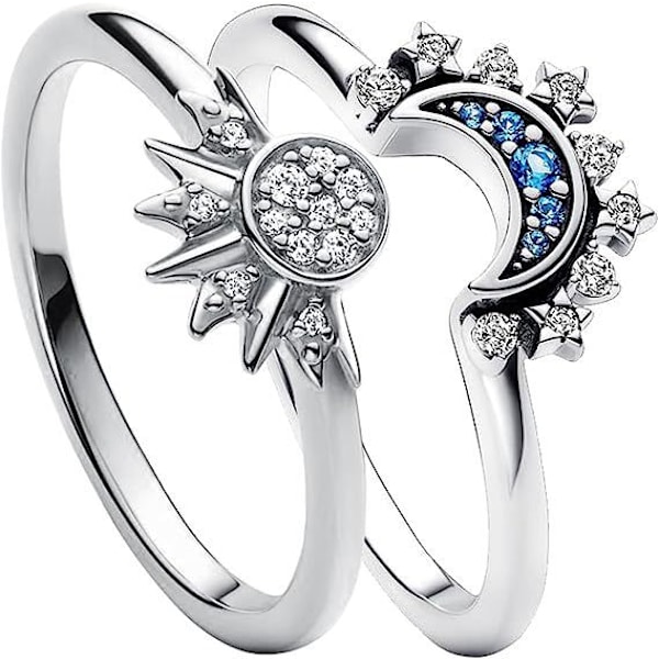 Sol och Måne Ringset för Alla Hjärtans Dag Presenter, Vänskaps Löftesring, Sol och Måne Matchande Ringar B