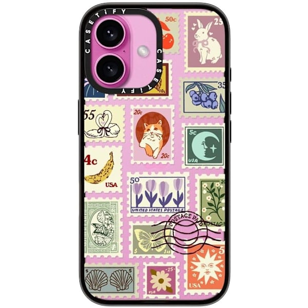 Kompakt iPhone 16 Pro Max Deksel [Lettvekt / 1,2 m 2X Militær Grad Fallbeskyttelse/Slank] - Kirsebær - Klar Svart Stamp Collection iPhone 16