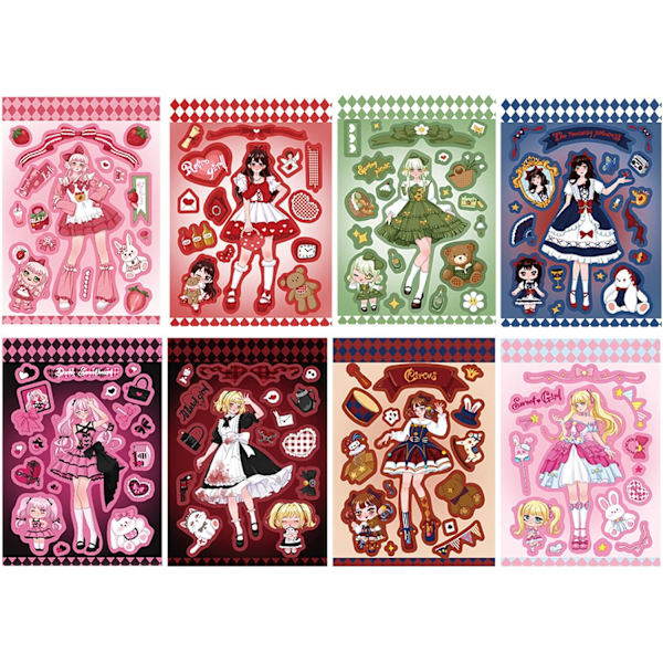 Söta tecknade flickor klistermärken Scrapbook papper för dekoration Planner Telefonfodral Scrapbook Journaling utan upprepning, 8 teman klistermärken Cirka 130PCS