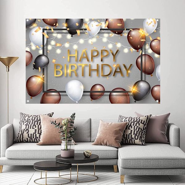 Fødselsdag Baggrundsdekorationer til Kvinder Mænd Sort Brun Ballon Fotobaggrund Fødselsdag Jubilæumsfest Baggrundsbanner