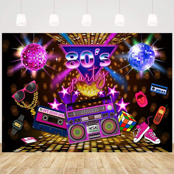 80-luvun juhlatausta Disko-teema Retro-tyyli Valokuvaustausta 80-luvun syntymäpäivätausta 1980-luvun neon 80-luvun valokuvausrekvisiitta (7x5FT/2.1x1.5m)
