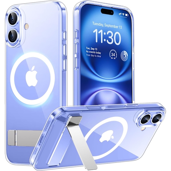 Magnetiskt kompatibel med iPhone 16 Pro Max-fodral, [Inbyggt osynligt stativ][Kompatibelt med MagSafe] [Militärklass stöttåligt] Smalt genomskinligt Clear-Stand for iPhone 16 Plus 6.7"
