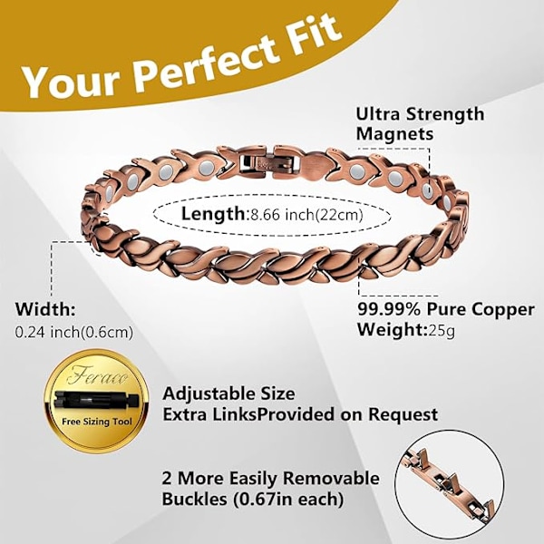 Kobberarmbånd for kvinner 99,99% Solid Kobber Magnetiske Armbånd, Unike X-formede Lenker, Magnetfeltterapi Smykkegaver (Fiskehale)