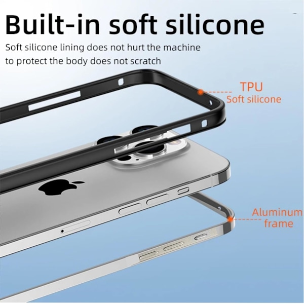 Ny Aluminiumram Metallstötfångarram Smalt Hårdskal för iPhone16 ProMax, Metallramsskydd med Mjuk Inre Stötfångare, Upphöjd Kant Skydd (Guld Gray Titanium For iPhone16 Pro