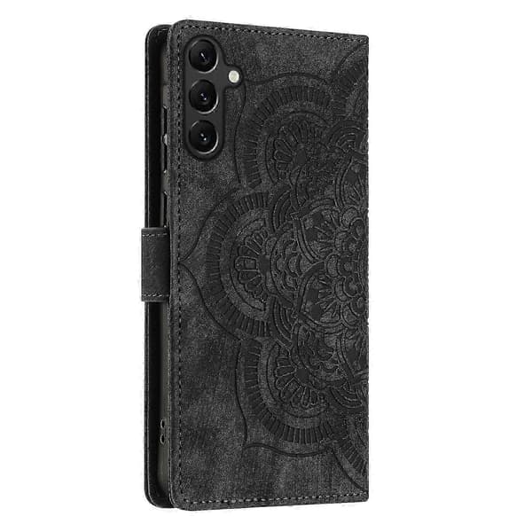 Mandala Embossed Retro Frosted Leather Phone Case Black