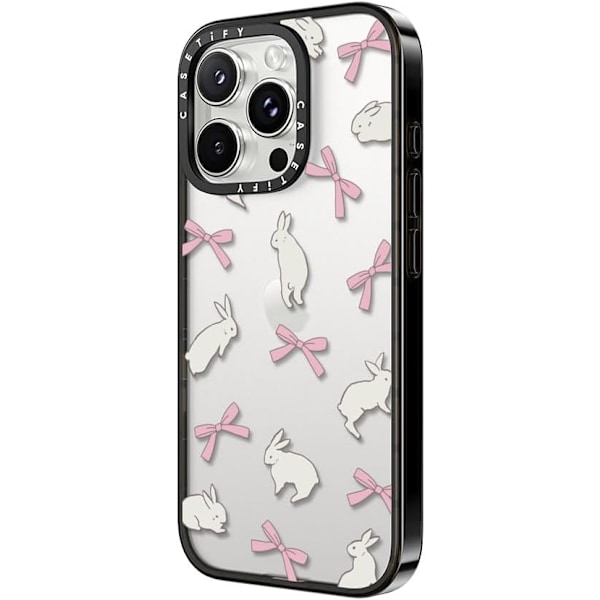 Kompakt iPhone 16 Pro Max Deksel [Lettvekt / 1,2 m 2X Militær Grad Fallbeskyttelse/Slank] - Kirsebær - Klar Svart Rabbit Ribbon iPhone 16 Pro