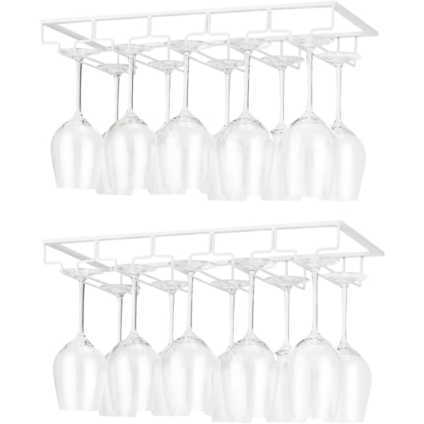 2 Pieces 5 Rows Hanging Stemware Holder Metal Wine Glass Rack Under Cabinet Installation, White