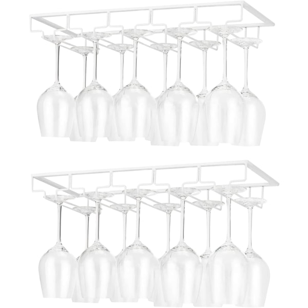 2 stycken 5 rader hängande hållare för stamvaror Metall Vinglasställ Montering under skåp, vit
