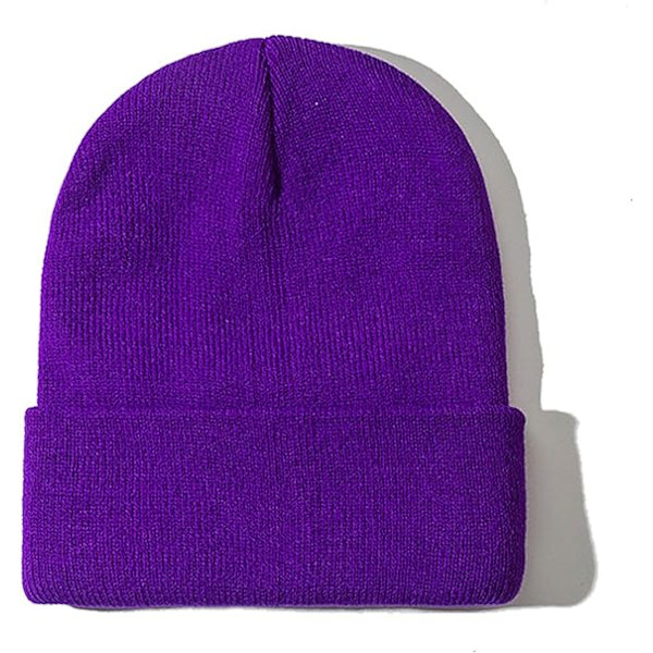 2 pak unisex huehatte til mænd og kvinder strikkede vinterhuer (mørk lilla)