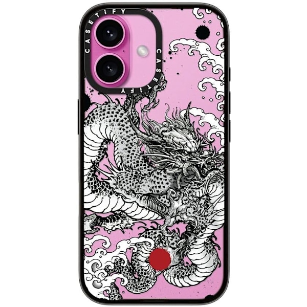 Kompakt iPhone 16 Pro Max Deksel [Lettvekt / 1,2 m 2X Militær Grad Fallbeskyttelse/Slank] - Kirsebær - Klar Svart Power Dragon iPhone 16