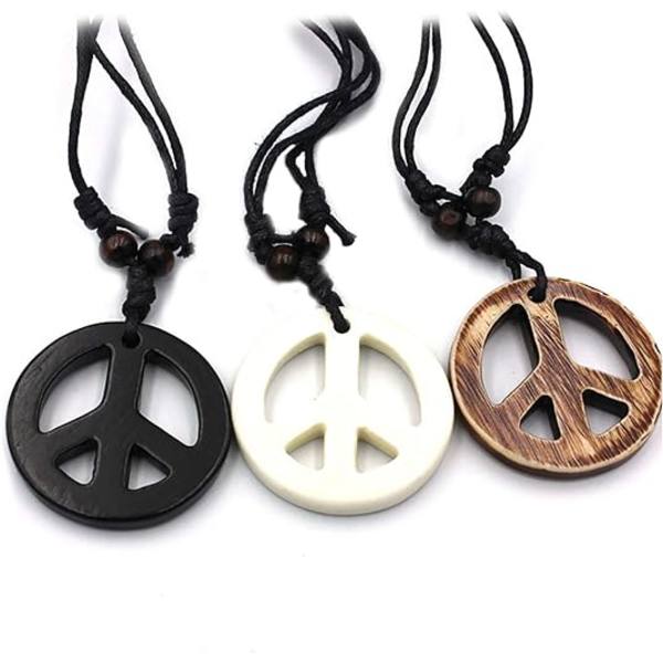 3 st handgjorda justerbara Love Peace Sign Hippie-hänge med fredssymbol, vintage repkedja, hartsjuveler