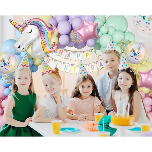 Enhörning födelsedagsdekorationer, 6 st enhörningsballonger 1:a födelsedag enhörning födelsedagsfestdekorationer folie ballonger för 1 år gammal födelsedagsfest
