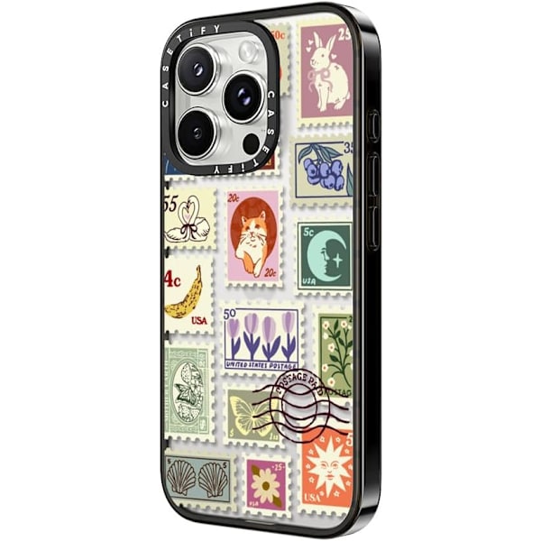 Kompakt iPhone 16 Pro Max Deksel [Lettvekt / 1,2 m 2X Militær Grad Fallbeskyttelse/Slank] - Kirsebær - Klar Svart Stamp Collection iPhone 16 Pro Max