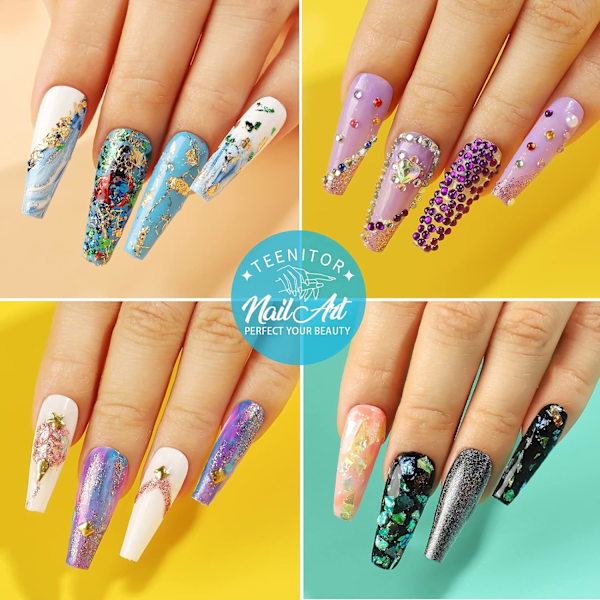 Ett set med nagelkonstset (12 färguppsättningar (hästögat + 1,5 borr + 2,0 borr + nit + transparent borr) remslåda)