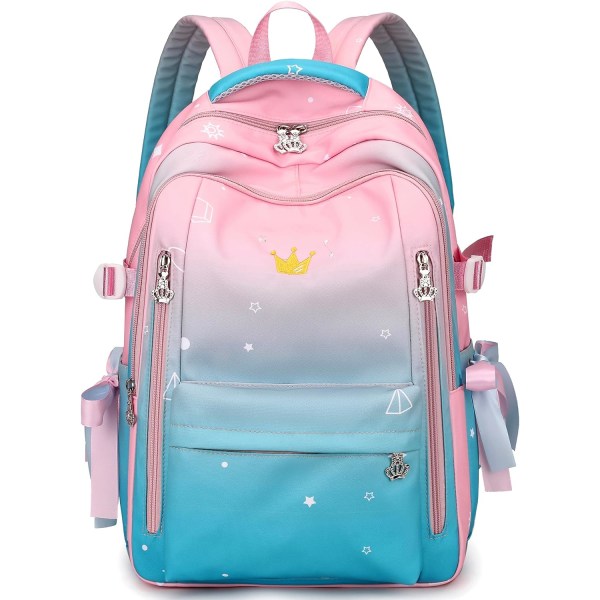 Ryggsäck för flickor, Söt Kawaii skolväska för barn Lätt bokväska Ryggsäck för mellan- och gymnasieskola med stöldskyddsficka, rosa skolryggsäck