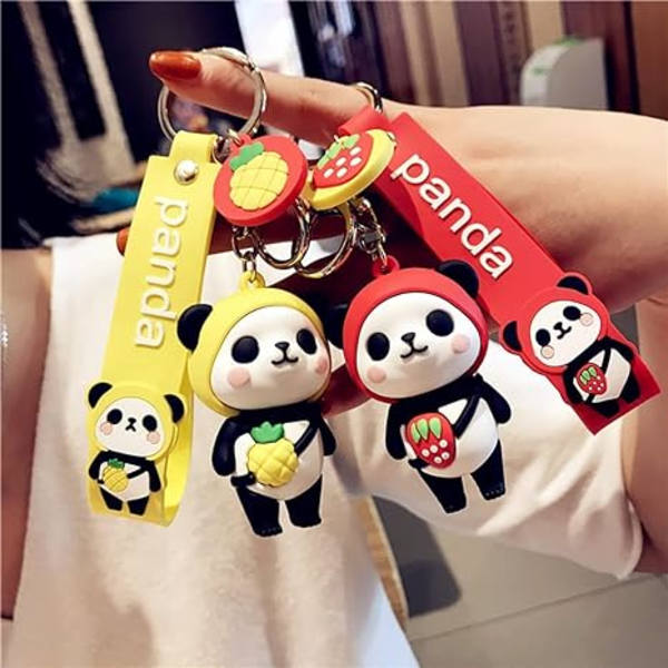 Söt PVC-panda nyckelring för damer, kreativt nyårsgåva, djurhänge, bilnyckelhänge, metallnyckelring - fotboll - blå