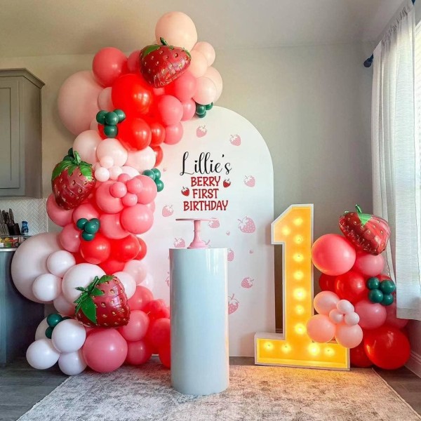 Jordbær Bursdagsdekorasjoner 131 stk Jordbær Ballong Girlander Bue Sett for Baby Shower Tema Bursdagsfest Dekorasjon