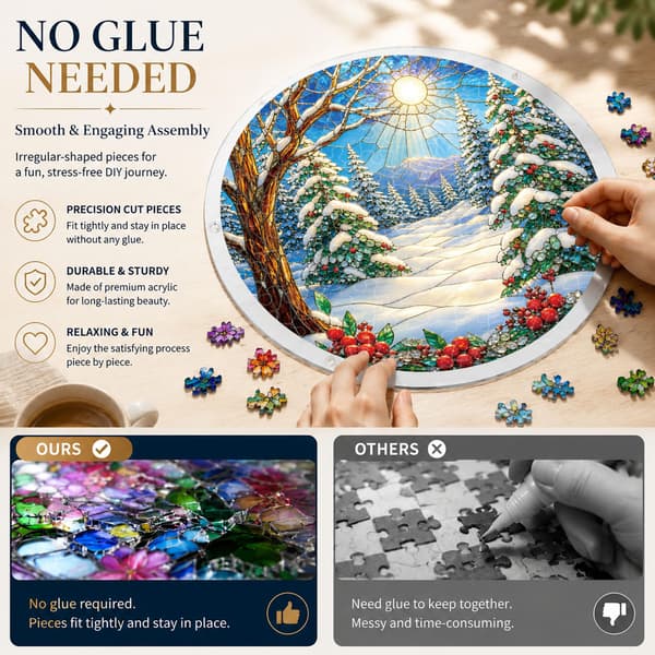 Winter Forest Acrylic Puzzle Suncatcher, 83 Pieces DIY Window Decor
