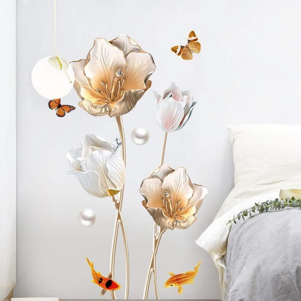 Blommiga väggdekaler Lotus Flower Wall Sticker Peel and Stick Tulip Blommiga väggdekaler för vardagsrum Avtagbar väggdekoration