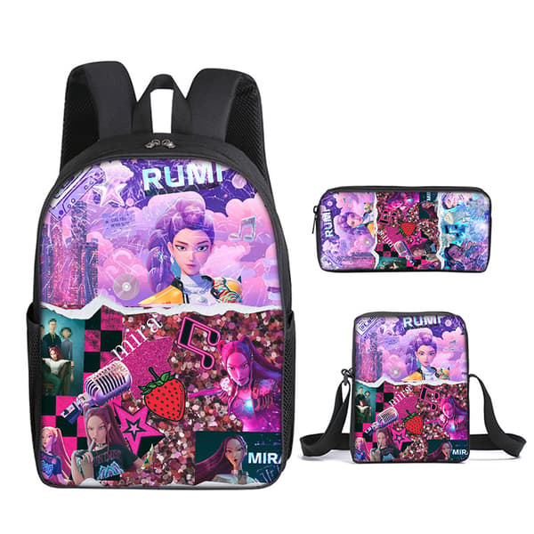 K-Pop Demon Hunters 3-piece Set - Elementary School Backpack, Shoulder Bag, and Pencil Case