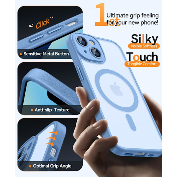 Magneettinen suojakotelo iPhone 16 Pro Max -puhelimelle täydellä kamerasuojauksella [Yhteensopiva Magsafen kanssa] [Läpikuultava matta] Suojaava puhelinkotelo, Hot Pink Light Blue iPhone 13