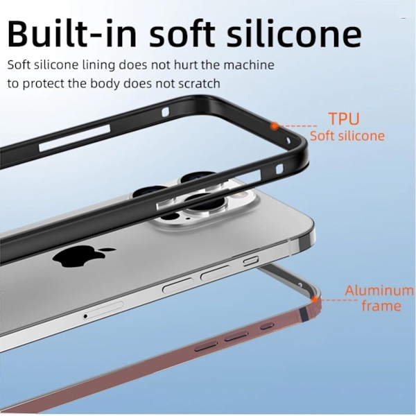Ny Aluminium Ramme Metal Bumper Ramme Slankt Hårdt Cover til iPhone16 ProMax, Metal Ramme Armor med Blød Indre Bumper, Hævet Kantbeskyttelse (Guld Gold Titanium For iPhone16 Pro Max