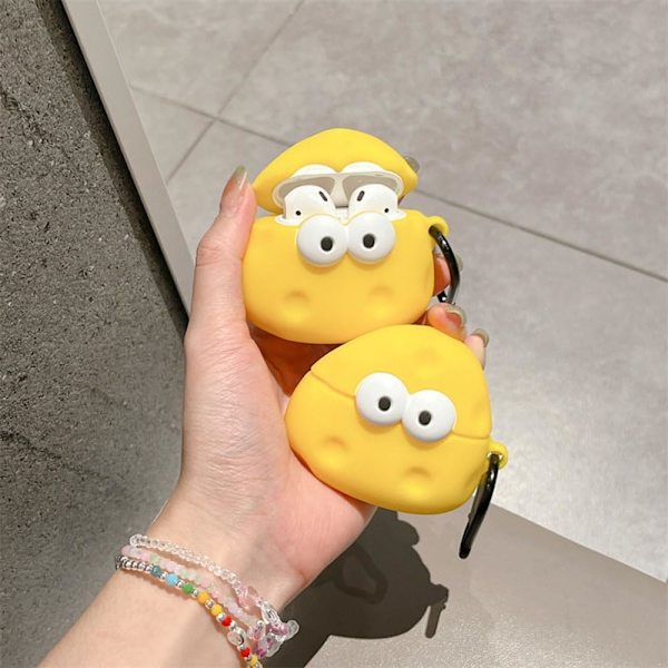 Yhteensopiva AirPods-kotelon kanssa Pehmeä Silikoninen söpö 3D Juusto Cartoon Design Iskunvaimennus Avaimenperä Kotelo Tytöille Naisille Airpods 2 & 1 - Keltainen