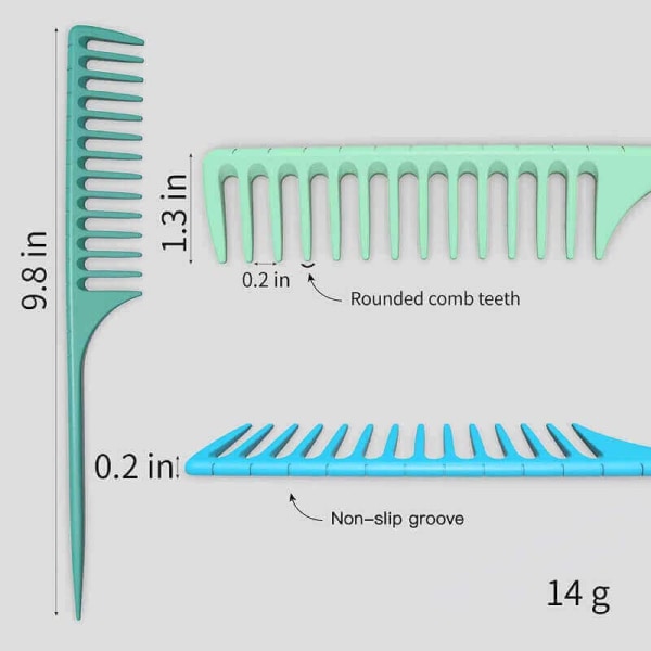 Bredtandet kam, 3 stk. bredtandet rottekam, bredtandet rivekam med hale, statisk fri hårkam til krøllet hår, langt hår og vådt