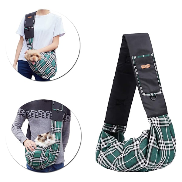 Lemmikki Sling Bag Classic Ruudullinen Design Koira Kissa Laukku Olkalaukku Lemmikkikantoreppu Pennuille, Pienille Koirille, Teddygreen