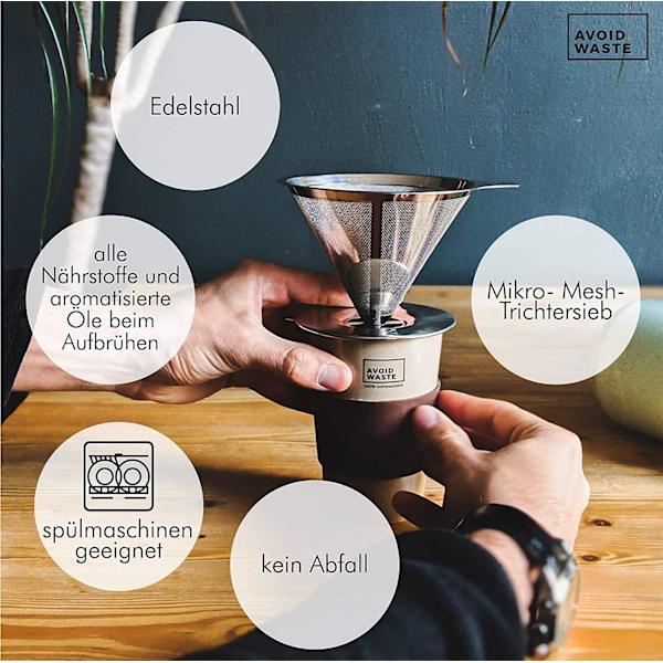 Kaffefilter i rustfrit stål, genanvendelig konisk kaffedrypper, permanent